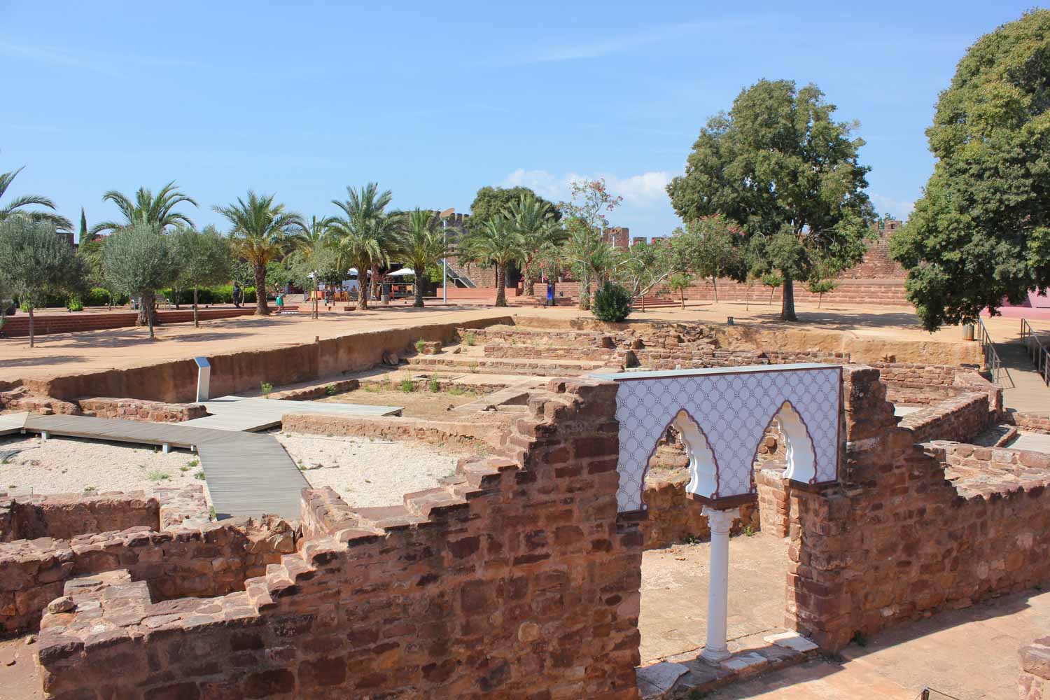 View down onto the excavations at Silves Castle during a family day out