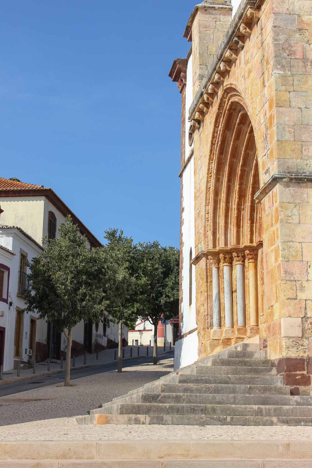 Main door of the cathedral in Silves, in Portugal's Algarve - easy to visit alongside the castle during a day out in Silves with kids