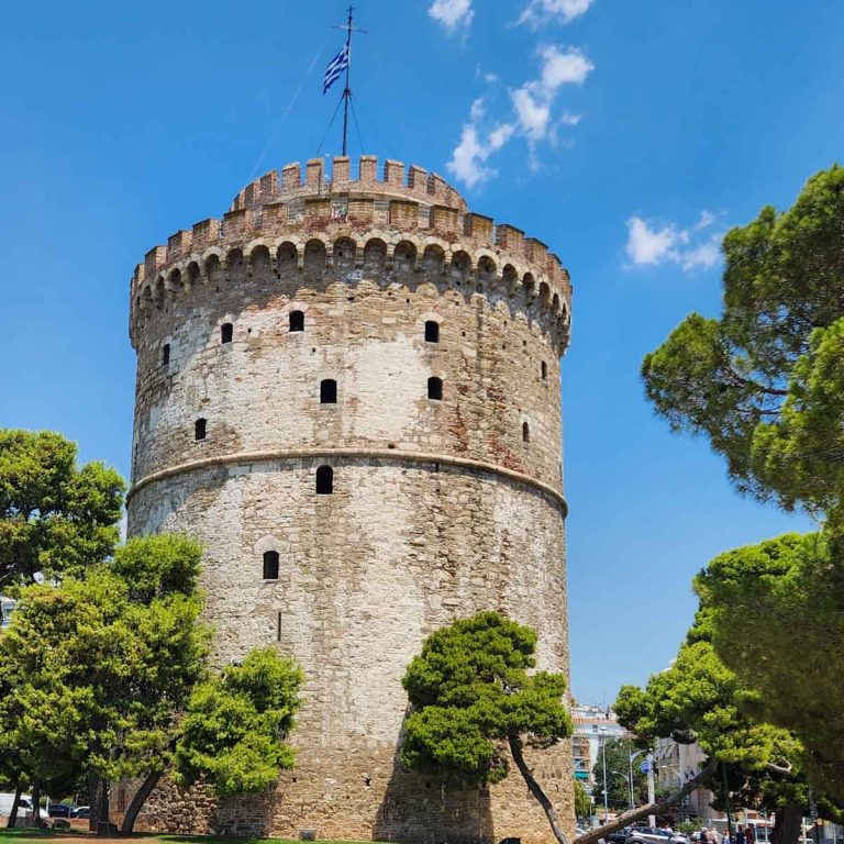 The White Tower - symbol of Thessaloniki, the former fortress and prison now houses a museum, and a walk to see it is one of the best things to do in Thessaloniki with kids