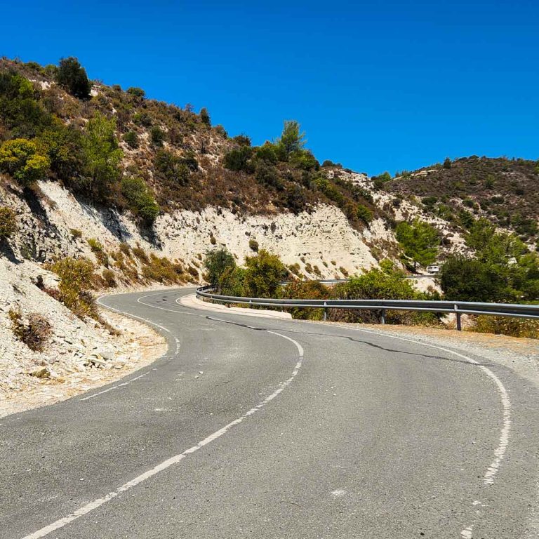 Winding mountain road in the Troodos Mountains in Cyprus - my review of a day tour of the Troodos Mountains with kids