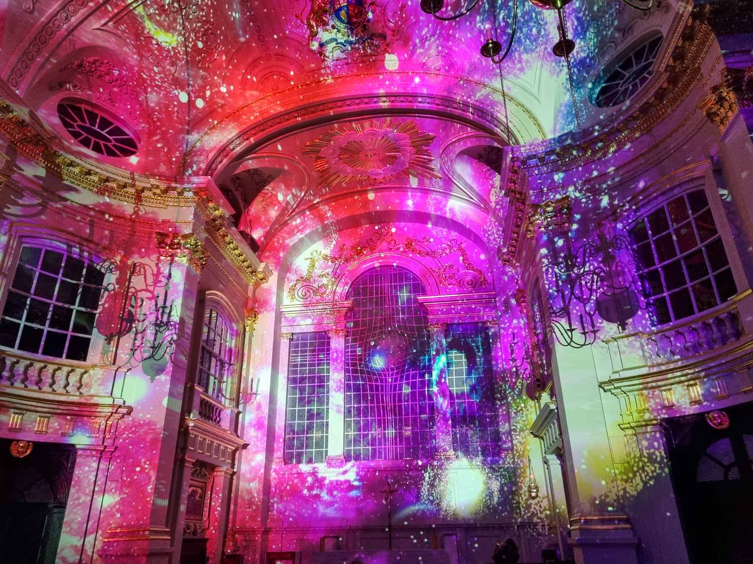 One of the illuminations for Space, the Luxmuralis show inside St Martin in the Fields - one of the fun things to do at February half-term in London