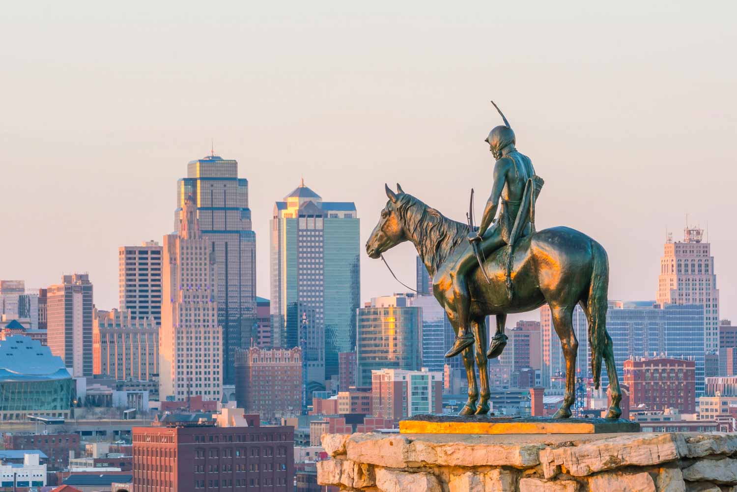 The Scout statue overlooking downtown Kansas City - one of the fun stops on a Midwest road trip with kids