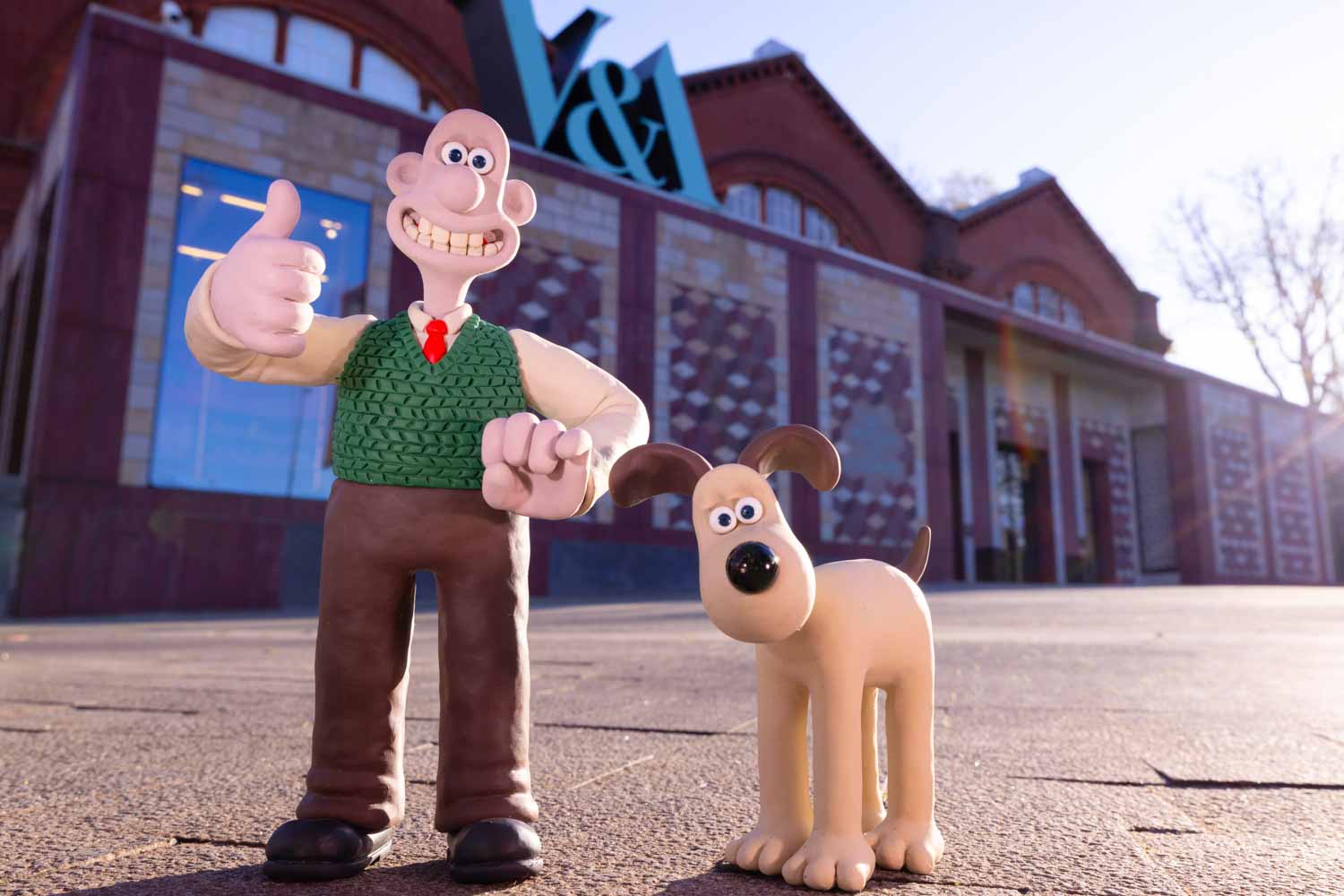 Models of Wallace and Gromit outside the Young V&A building in east London - my review of the Aardman exhibition at the Young V&A