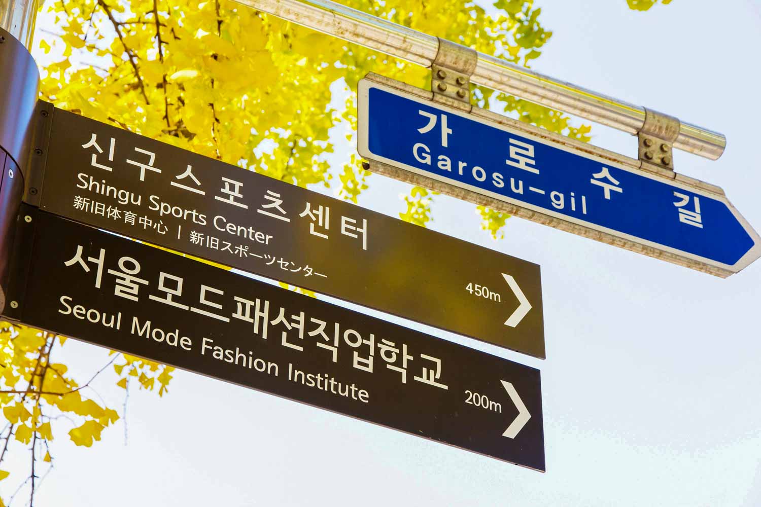 Street sign for Garuso-gil and local landmarks in Seoul - my tips for South Korea with kids including how to get around