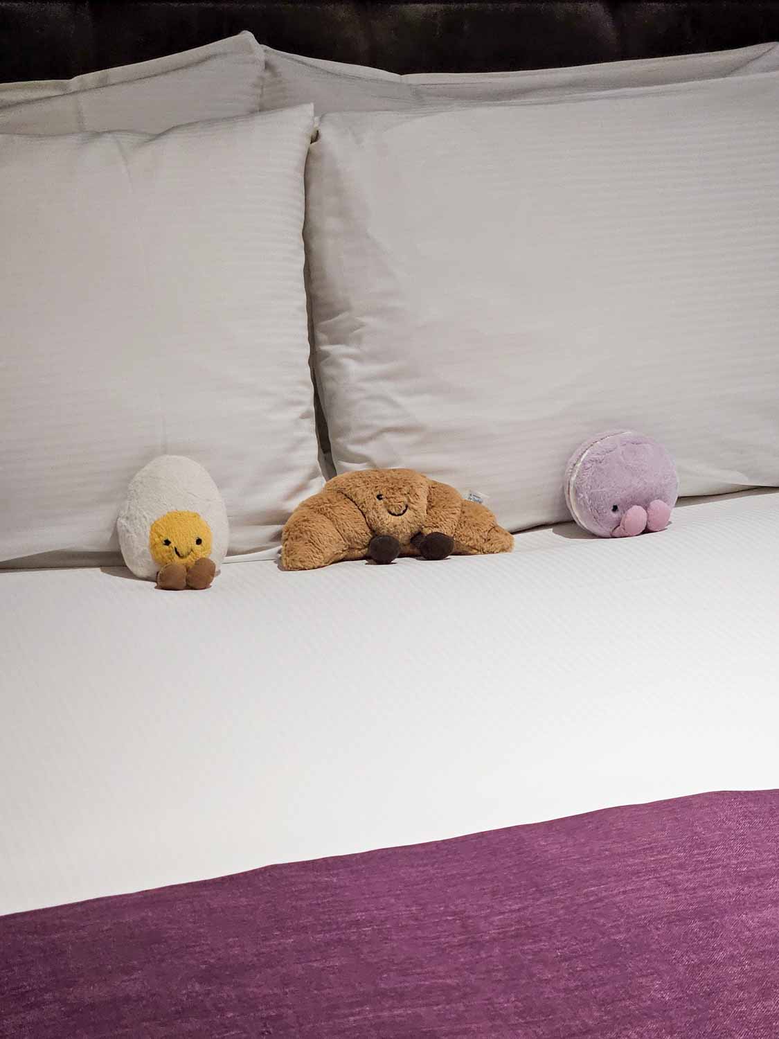 My daughter's three Jellycats on one of the beds in our Hoxton family suite - my Courthouse Hotel Shoreditch review
