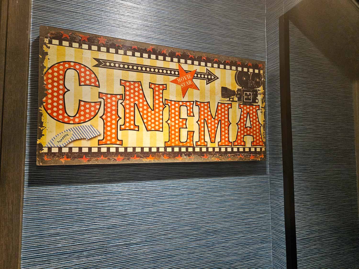 Sign for the hotel's private cinema - my Courthouse Hotel Shoreditch review