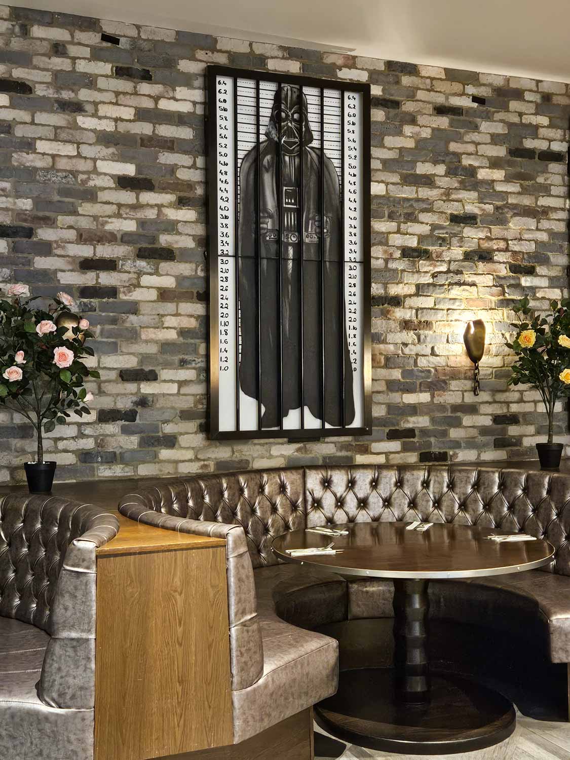 Darth Vader by height chart above one of the booths at the Jailhouse Bar - my Courthouse Hotel Shoreditch review