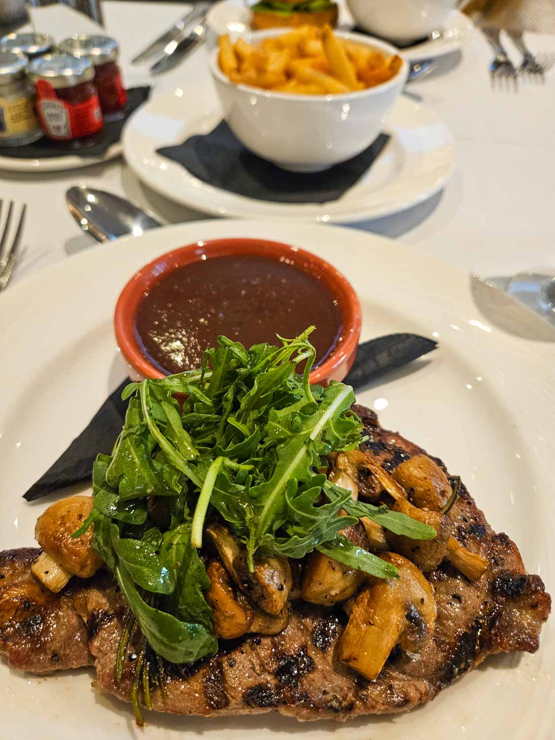 Sirloin steak with mushrooms and chips at the Jailhouse bar and restaurant - my Courthouse Hotel Shoreditch review