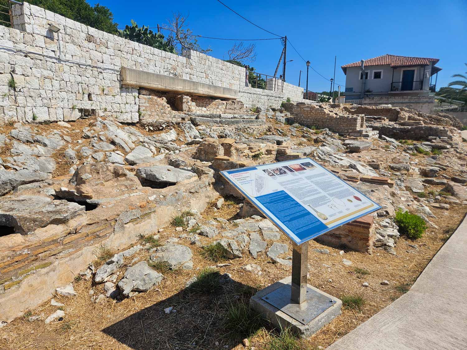 Some of the remains of a Roman cemetery by the waterfront in Fiskardo - one of the things to see in Fiskardo with kids