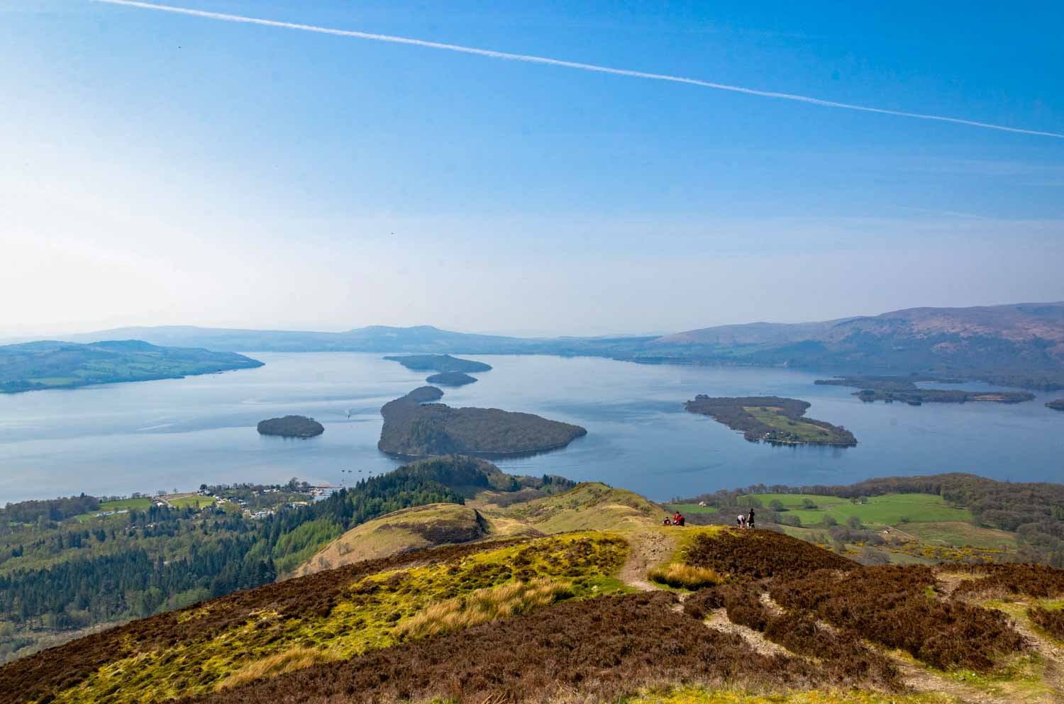 View down onto the waters and islands of Loch Lomond from Conic Hill - my pick of the best things to do in Loch Lomond with kids