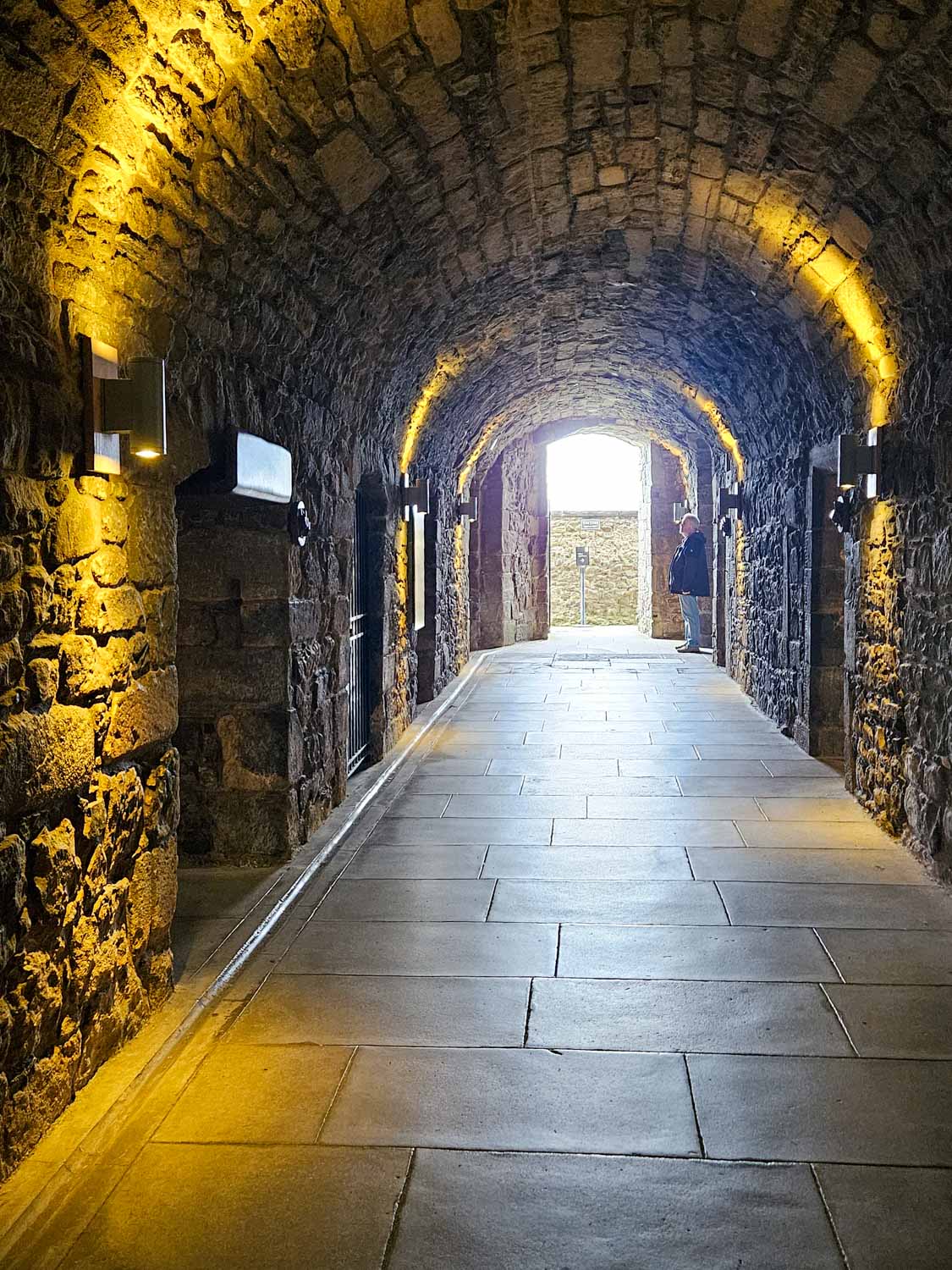 Tunnel leading past the castle vaults to the walls outside - a visit to Stirling castle is one of the best things to do in Stirling with kids