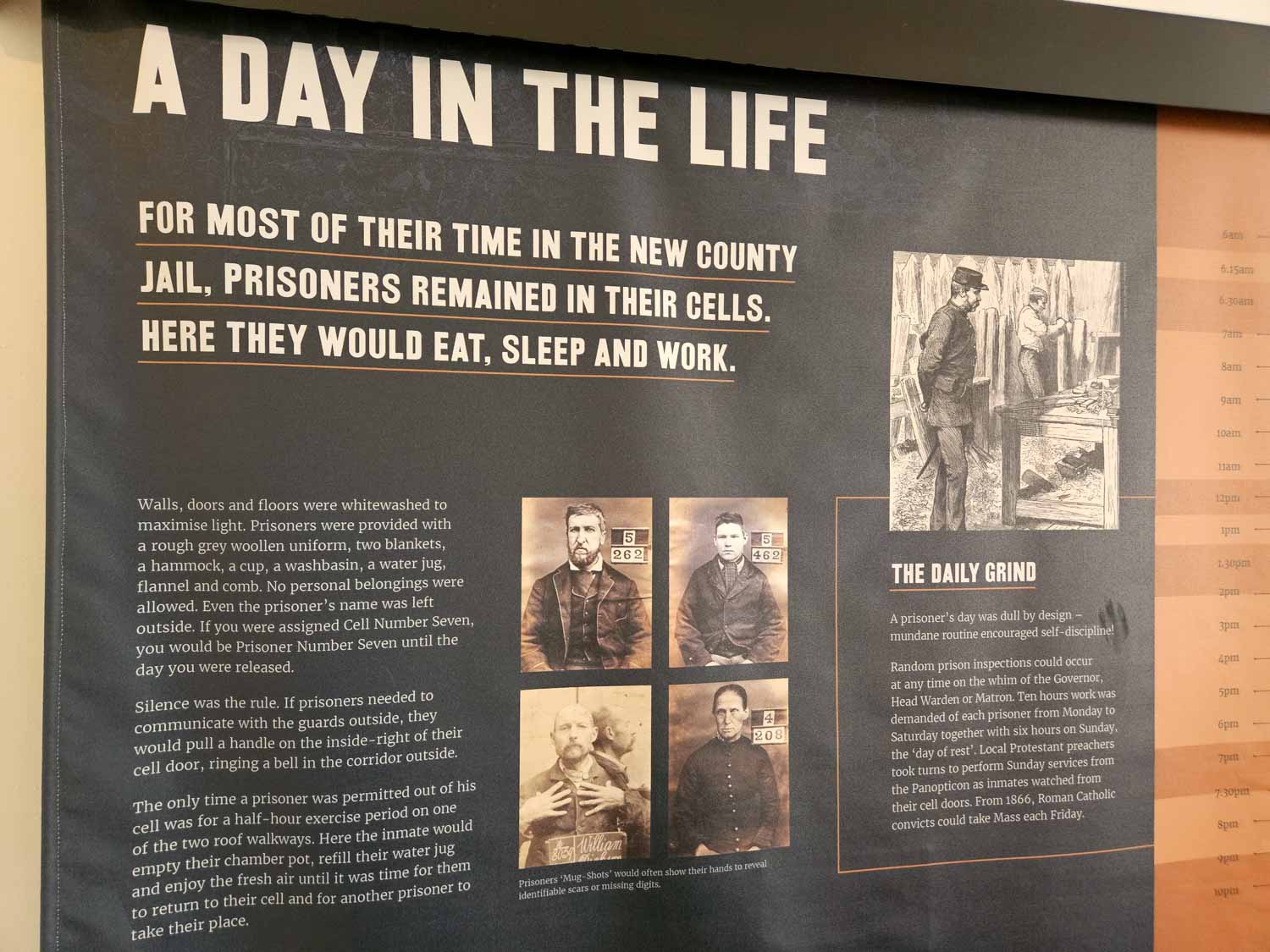 Display showing details of an average day in Stirling Old Town Jail - a visit is one of the best things to do in Stirling with kids