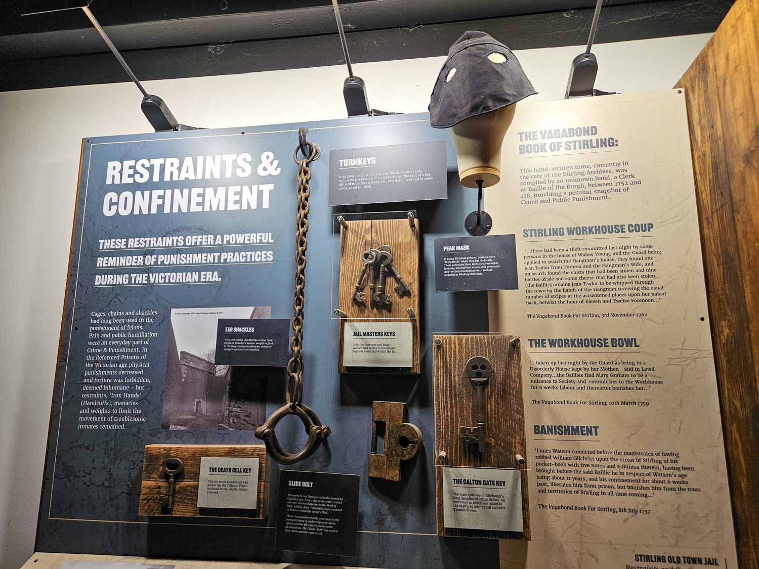Dusplay on restraints used at Stirling Old Town Jail - a visit is one of the best things to do in Stirling with kids