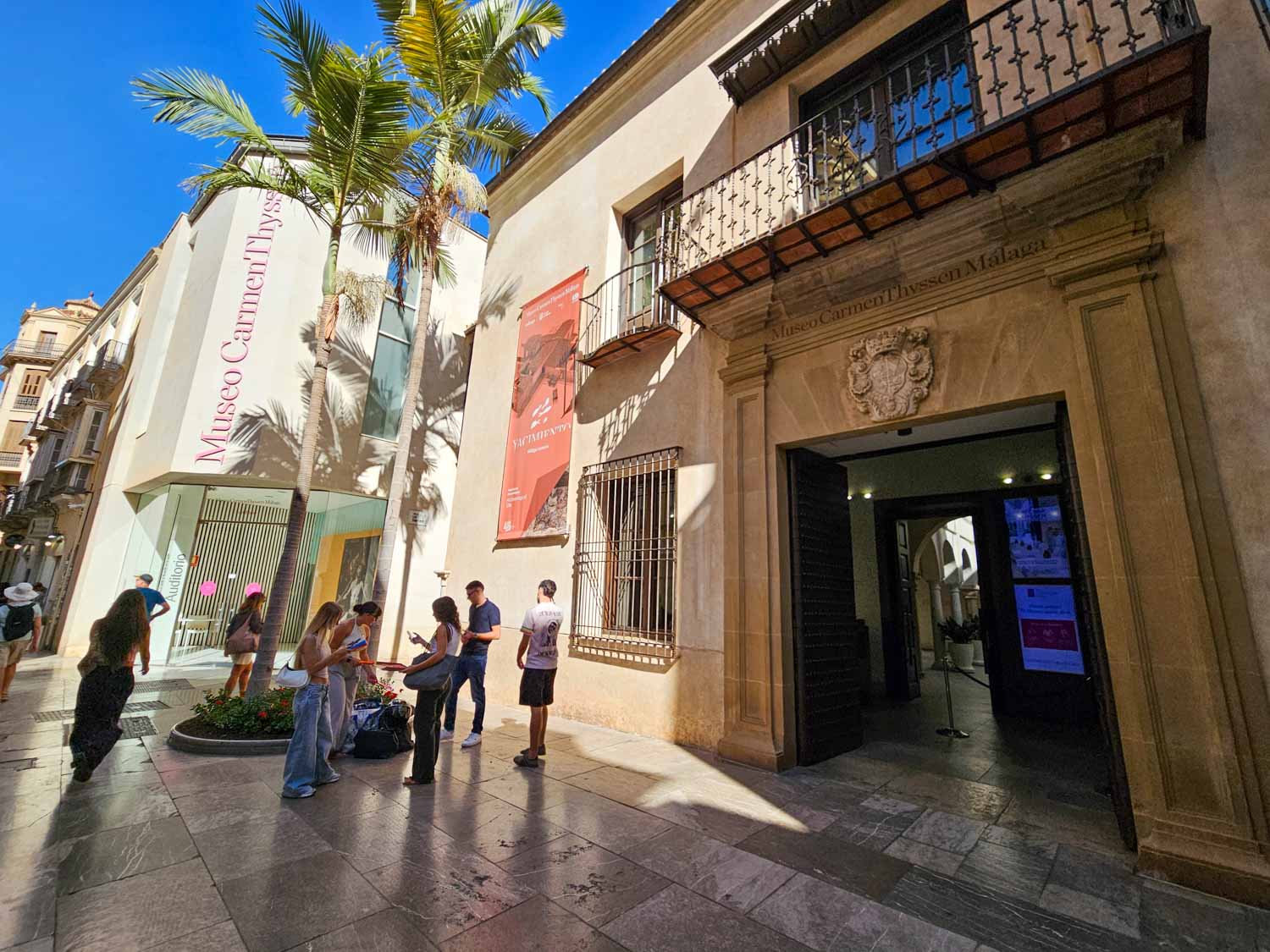 View of the entrance to the Museo Carmen Thyssen in the old town of Malaga - one of the art galleries to consider in Malaga with kids
