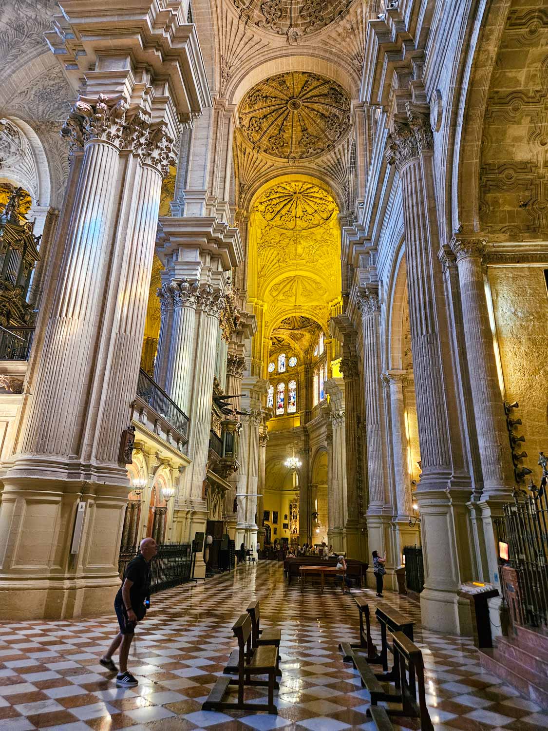 View of the huge columns and high ceilings of Malaga cathedral - a visit is one of the unmissable things to do in Malaga with kids