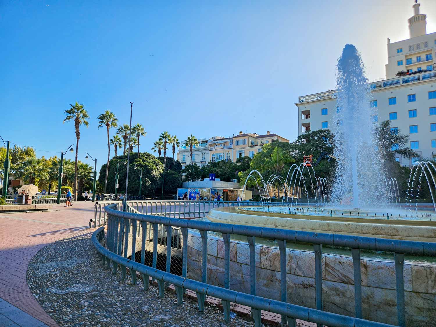 One of the ornate fountains near the park and waterfront in Malaga - my tips on the best things to do in Malaga with kids