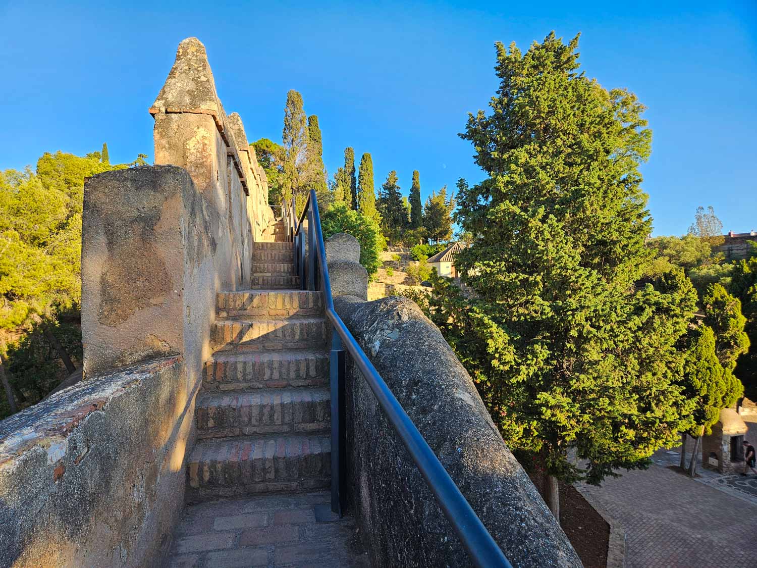 Steps leading up to some of the walls of Gibralfaro Castle in Malaga - a visit is one of the best things to do in Malaga with kids