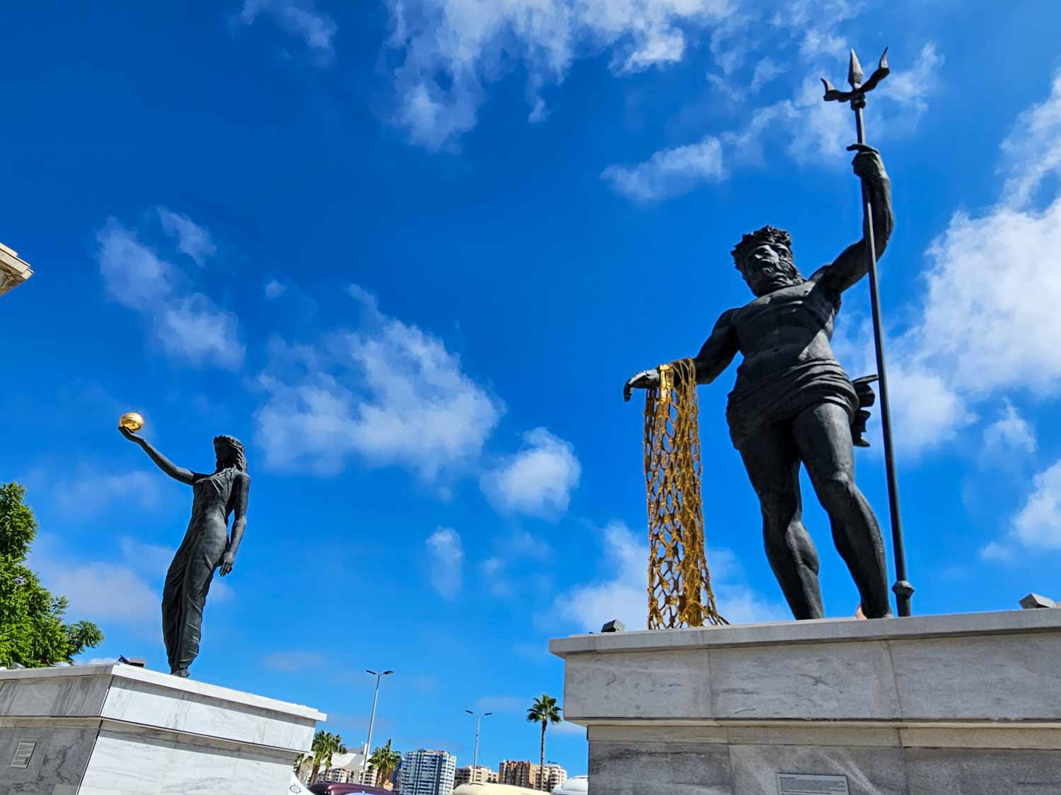 Statue of Greek god Poseidon and goddess Venus by the port of Malaga - a boat trip is one of the best things to do in Malaga with kids