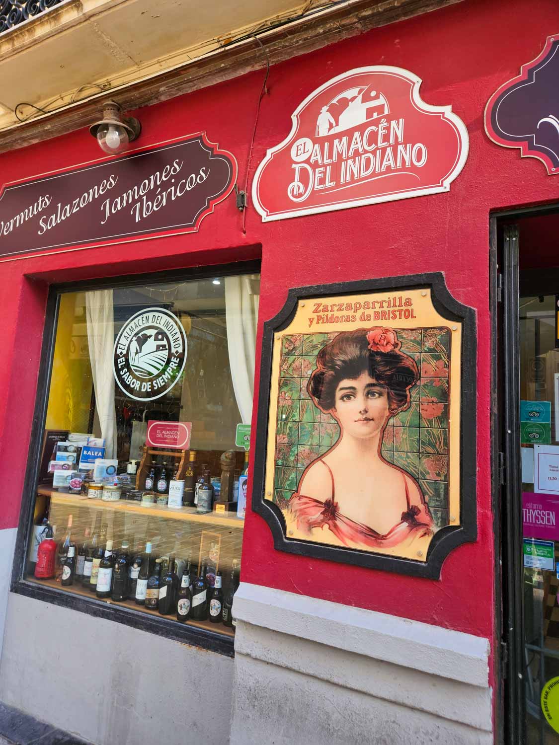 Facade of El Amacen del Indiano, one of the stops on a tapas tour of Malaga with teens